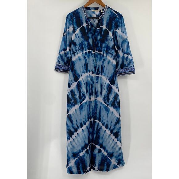 Soft Surroundings Sea Sprite Maxi Dress Embroidered Coverup Tie Dye Blue NEW XS - Picture 2 of 9